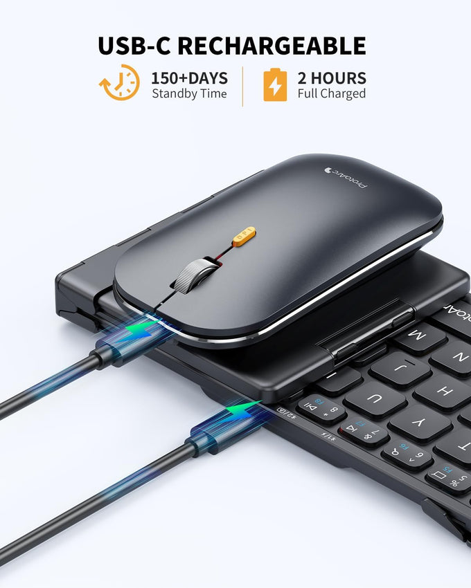 ProtoArc Foldable Keyboard and Mouse, Small Folding Bluetooth Keyboard Mouse Combo for Travel, Pocket-Size Portable Keyboard for iPad, iPhone, Smartphone, Tablet Laptop