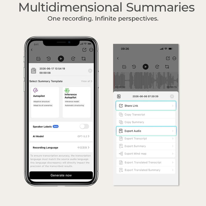 AI Voice Recorder, AI Note Taker with Transcription & Summary, 64GB