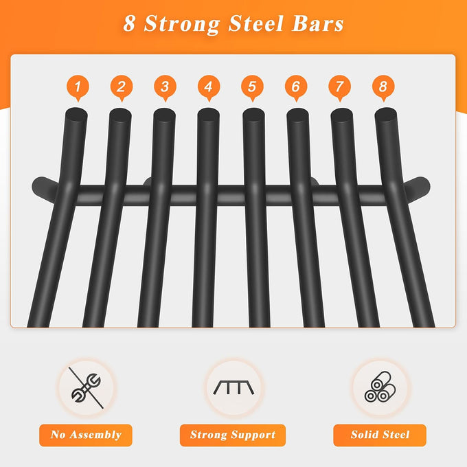 Jusgym Fireplace Grate 24 in with 8 Support Legs and Fire Tongs & Poker