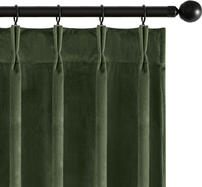 MIULEE Velvet Pinch Pleated Extra Wide Olive Green Blackout Curtains 60x84