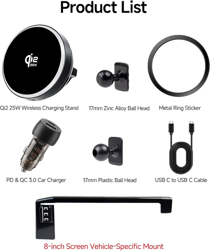 Qi2.2 25W Wireless Charger Car Phone Mount for Toyota Camry LE/SE 2025-2026