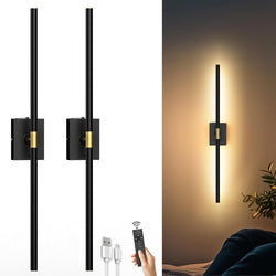 iThird Battery Operated Wall Sconces Set of 2, 10000mAh, Black