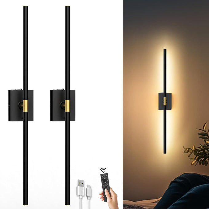 iThird Battery Operated Wall Sconces Set of 2, 10000mAh, Black