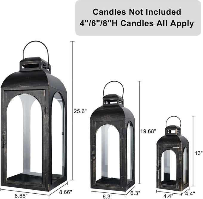 NEEDOMO Lanterns Decorative Indoor&Outdoor,Set of 3 Outdoor Lanterns for Porch, 26" Metal Frame Candle Holders with Glass, Fall, Christmas
