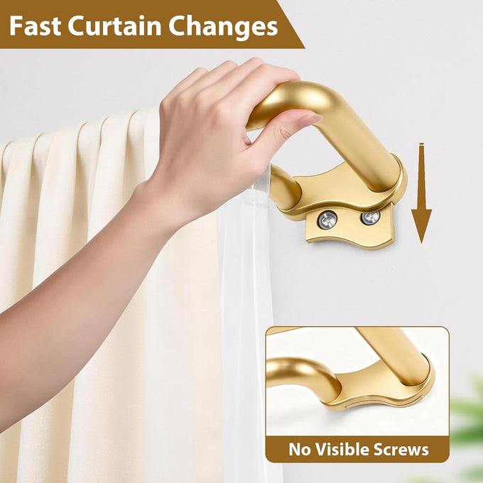 KAMANINA 2 Pack Double Curtain Rod 32 to 86 Inch, Gold Blackout Drapery Rod