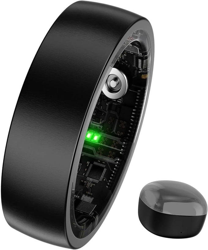 Smart Ring for Women Men, Sleep Tracker, 12 Sports Modes, Size 14 Black