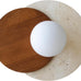 Wabi-Sabi Travertine Wall Sconce, Round Natural Stone & Walnut Wood Accent with White Glass Sphere Lamp Shade, G9 Bulb | Wall Lights for Bedroom, Hallways, Staircases, Hotel, Bars, Cafes