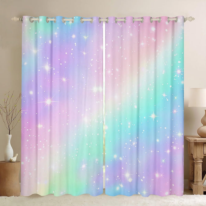 Erosebridal Ombre Blackout Curtains Tie Dye Gradient Darkening Curtains Girl Batik Pink Purple Blue Window Treatments Rainbow Iridescent Window Drapes 52"x84",2 Panels
