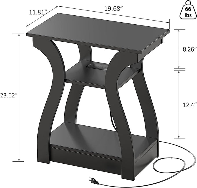 FROMJBEST End Tables Living Room Set of 2 with Charging Station, Black