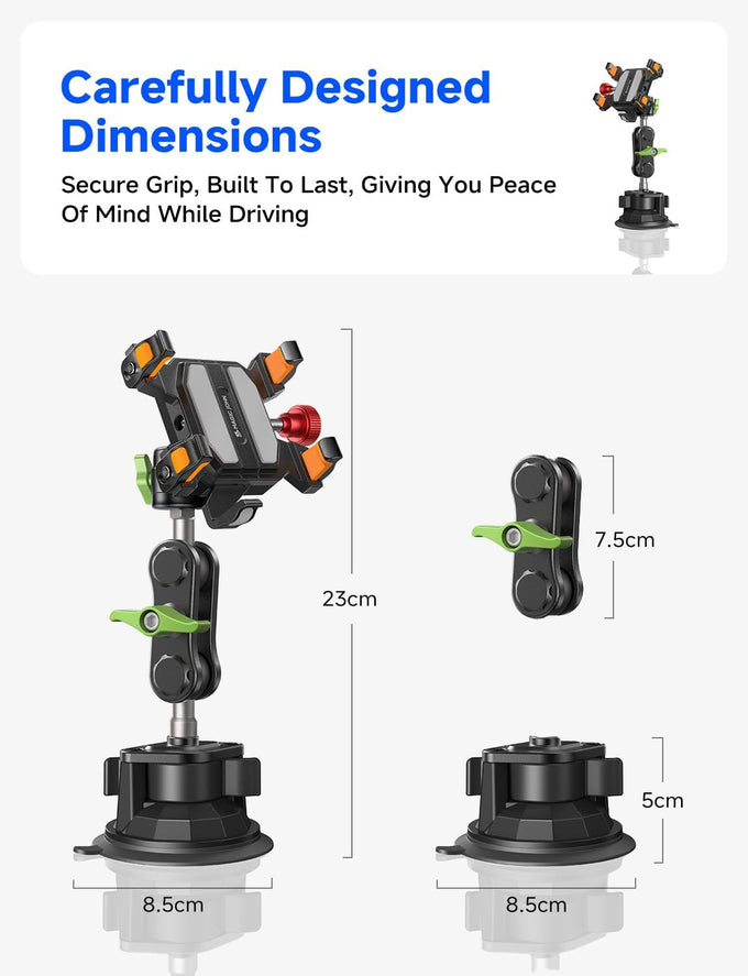 MAGIC JOHN Metal Car Phone Holder 360° Rotation Suction Mount Windshield