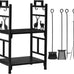 Outvita 2 Tier Firewood Log Rack, Iron Lumber Storage Holder, Wood Pile Stacker Organizer for Indoor Outdoor Fireplace Fire Stove Pit With 4 Fire Tools Hanging Hooks Christmas Elements Brown