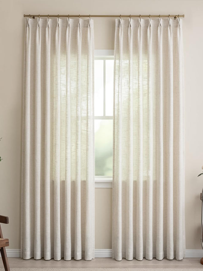 Liz Sheer Pinch Pleated Linen Curtains 95 Inches Long - Light Filtering Pleat Curtains for Living Room,Window Curtains for Bedroom, Luxury Pinch Pleated Drapes with Hooks, Natural, 2 Panels Set
