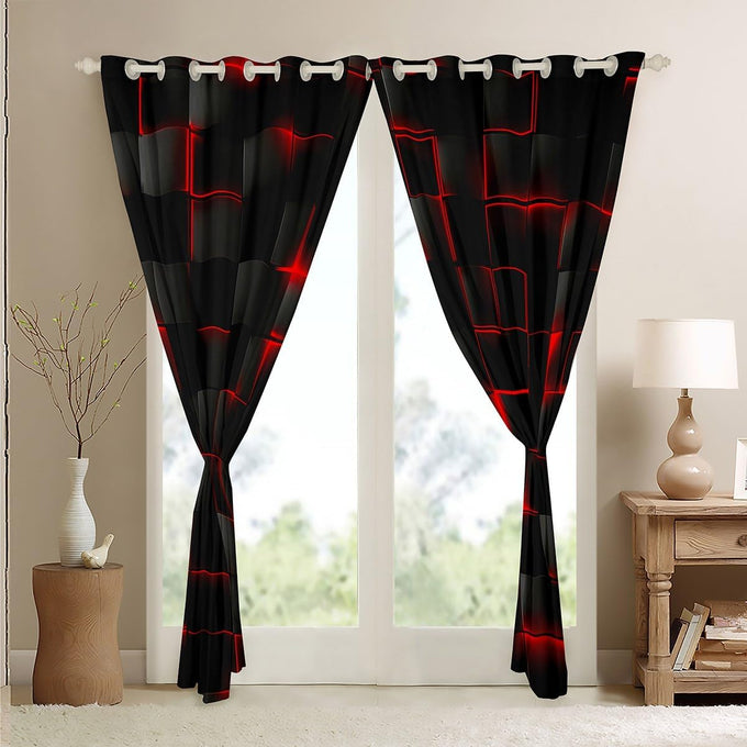 Feelyou Red and Black Curtains for Bedroom Living Room (2 Panels, 52 x 96 Inch) Kids Light Geometric Blackout Curtains Boys Darkening Drapes Modern Style Window Treatments
