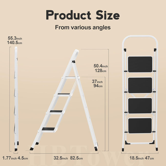 HBTower 4 Step Ladder, Folding Step Stool with Handle