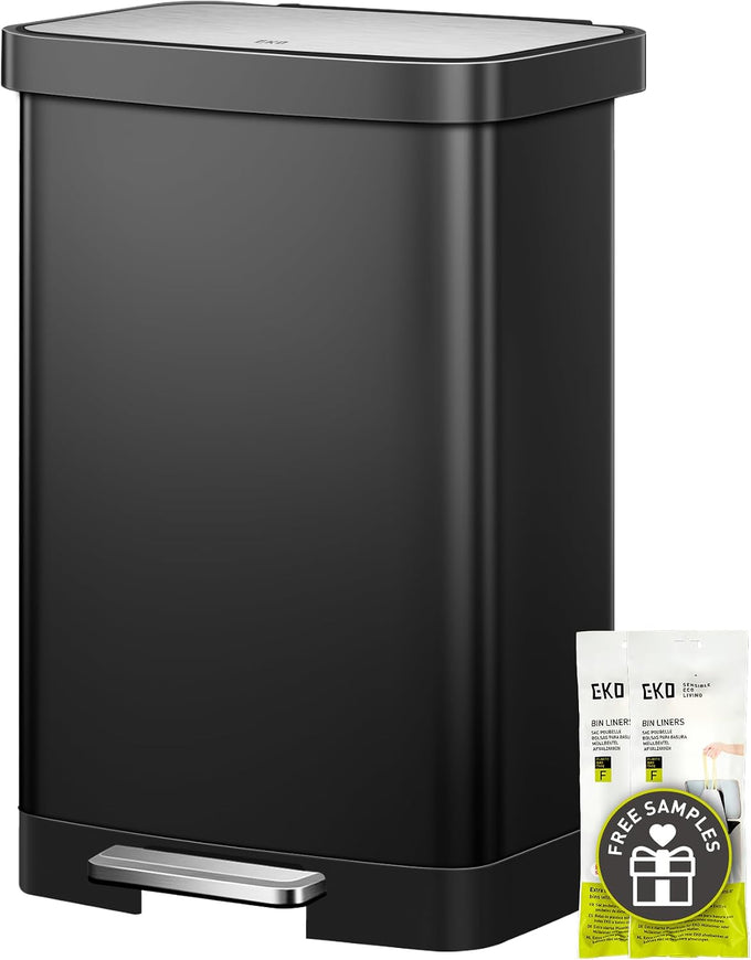 EKO Hudson Matte Stainless 75 Liter/20 Gallon Step Trash Can with Rear Trash Bag Storage Compartment
