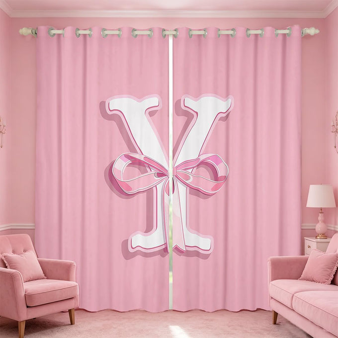 jejeloiu Pink Bowknot Blackout Curtain,(2 Panels,52 x 90 Inch),Gifts Women Teen Girl Initial Letter K Curtains for Bedroom Living Room,Girly Romantic Blackout Curtains,Window Treatments