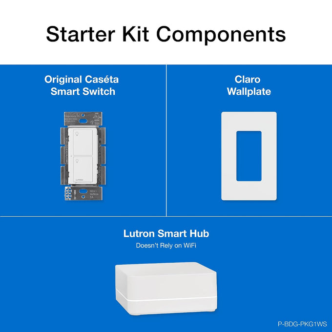 Lutron Caseta Smart Switch Starter Kit; Smart Light Switch, Hub & Wallplate