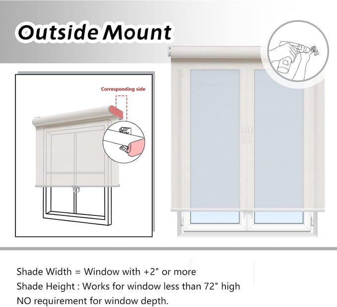AOSKY Light Filtering Roller Shades for Indoor Windows, 46"W x 72"H, White
