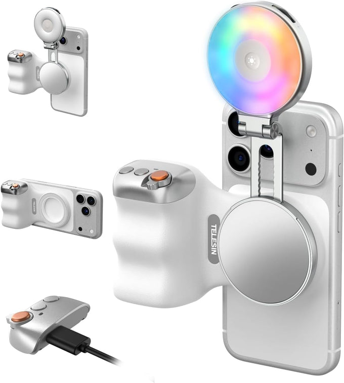 TELESIN Fun Shot Magnetic Phone Camera Grip & 4 in 1 RGB Selfie Light Kit