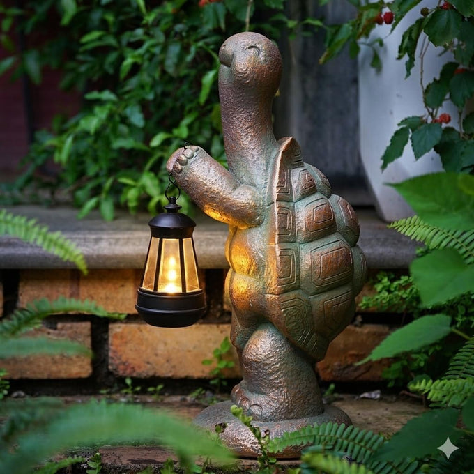 17-Inch Solar Turtle Garden Statue with LED Lantern Outdoor Decor