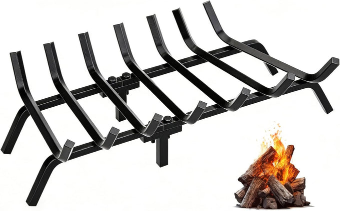 FEED GARDEN Fireplace Grate 24 inch Heavy Duty Fireplace Log Holder, 1/2" Solid Steel Bar Fire Pit Grate for Indoor Outdoor, Wood Stove Fireplace Accessories Wrought Iron Firewood Burning Rack