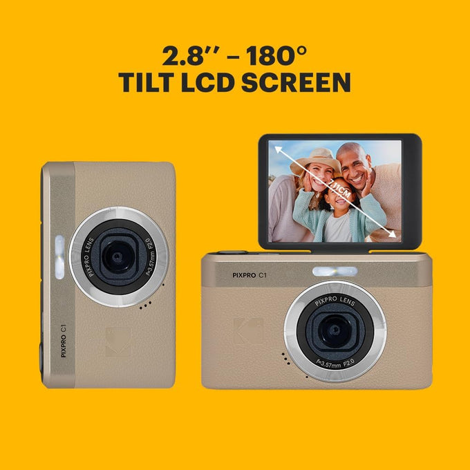 KODAK PIXPRO C1 13MP Compact Digital Camera, 26mm Fixed Lens, Tan