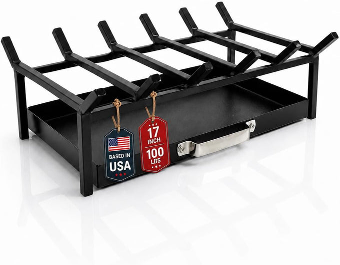 FEBTECH Fireplace Grate 17 inch with Removable Ash Tray and 6 Support Bars