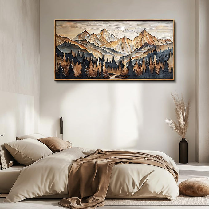 QIYILEXWART Wood Farmed Canvas Wall Art For Living Room Wall Decor For Bedroom Office Wall Decoration Mountain Landscape Painting Abstract Pictures Artwork Room Aesthetic Home Decor 20x40 In