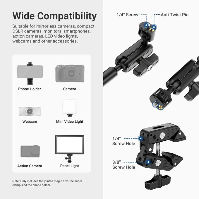 NEEWER Basics Magic Arm with Desk Clamp for Phone Webcam Camera Mic, UA062