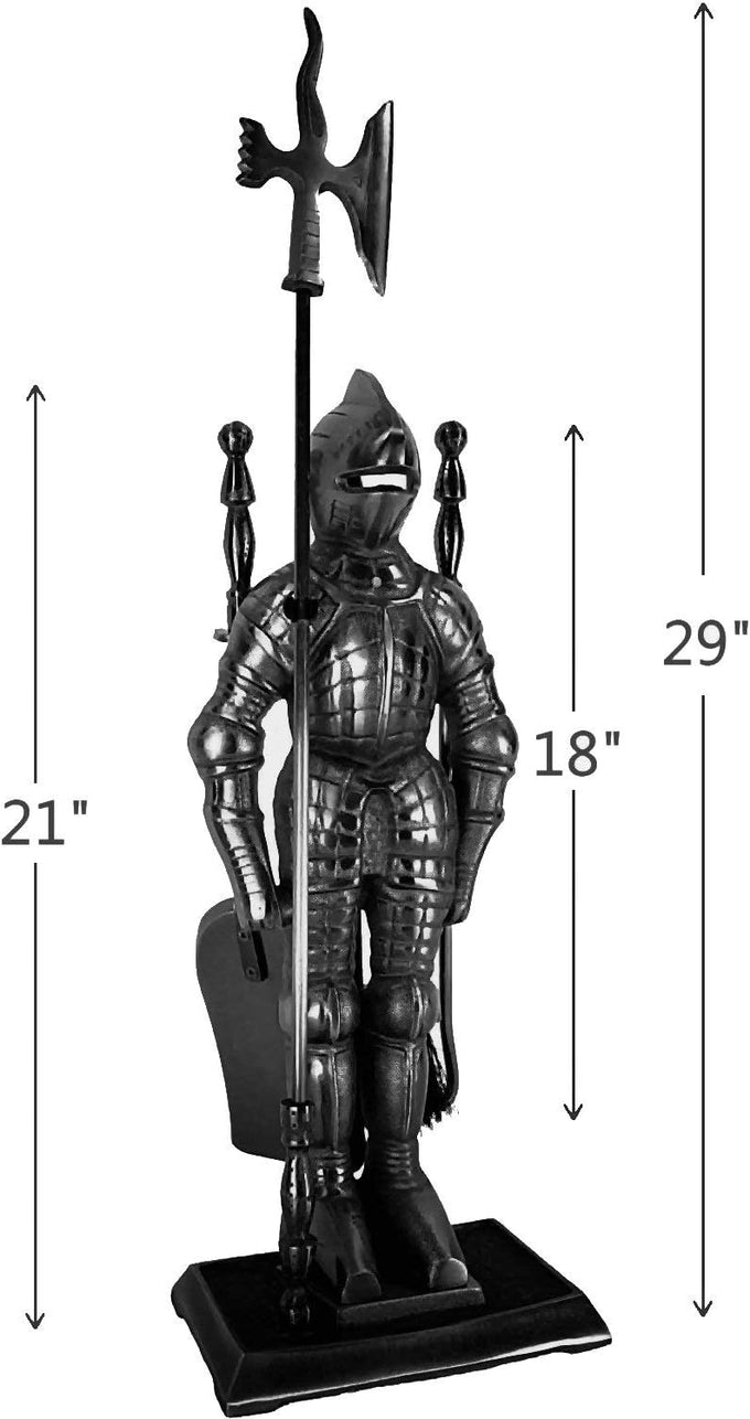 Lizh Metalwork Dark Knight Fireplace Tool Set,Black Cast Iron