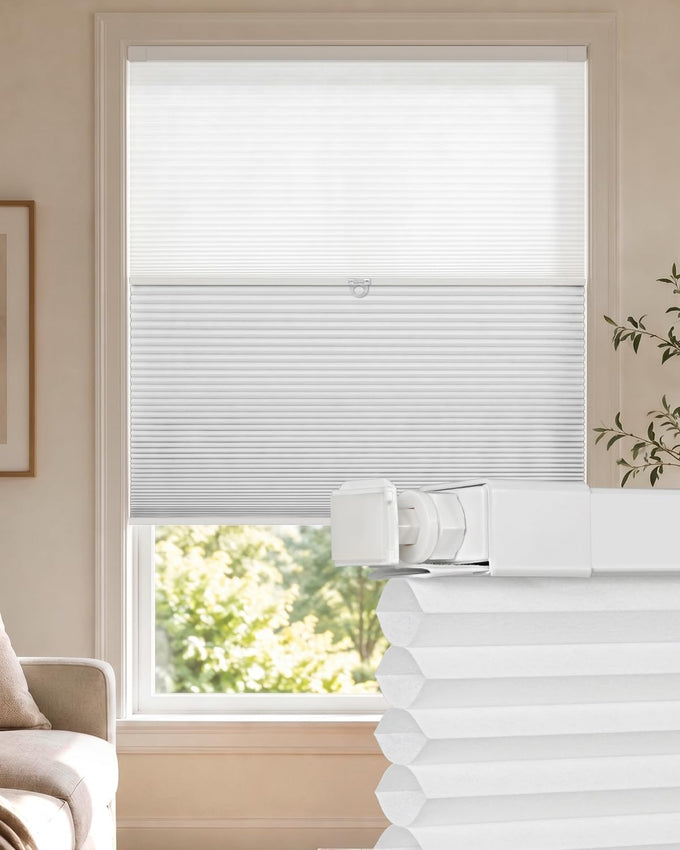 LazBlinds No Drill Cordless Day Night Cellular Shades, 34.5"W x 64"H, White