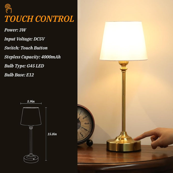 Kakanuo Gold Cordless Table Lamp with Rechargeable Battery, 1 Pack