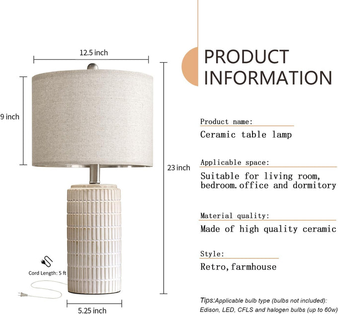 PoKat 23" Modern Ceramic Table Lamp Set of 2 for Living Room Bedroom, White