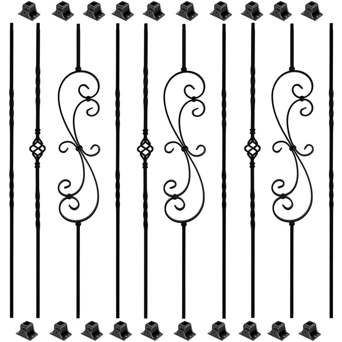 10 Pack Wrought Iron Balusters, 44" Balusters for Staircase Interior