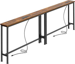 SUPERJARE 78.8 inch Narrow Behind Couch Table with 2 Charging Stations
