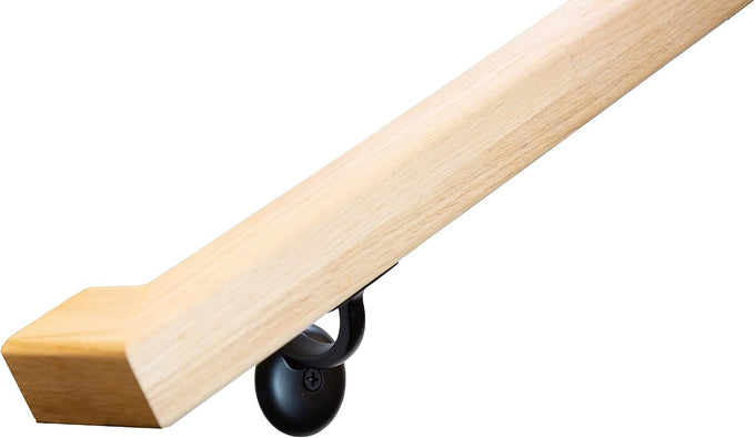 G&T Wood Products Modern Red Oak Handrail Kit with Wall Returns and Wall Mount Brackets. Rectangular 6002 Profile. Solid and Unfinished Red Oak.