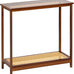 Bamboo Narrow Console Table, 31.5"(L) Wood Small Entryway Table with Rattan and Glass, Accent Slim Hallway Tables, Thin Sofa Side Tables for Hallway, Living Room, Bedroom, Foyer, Walnut