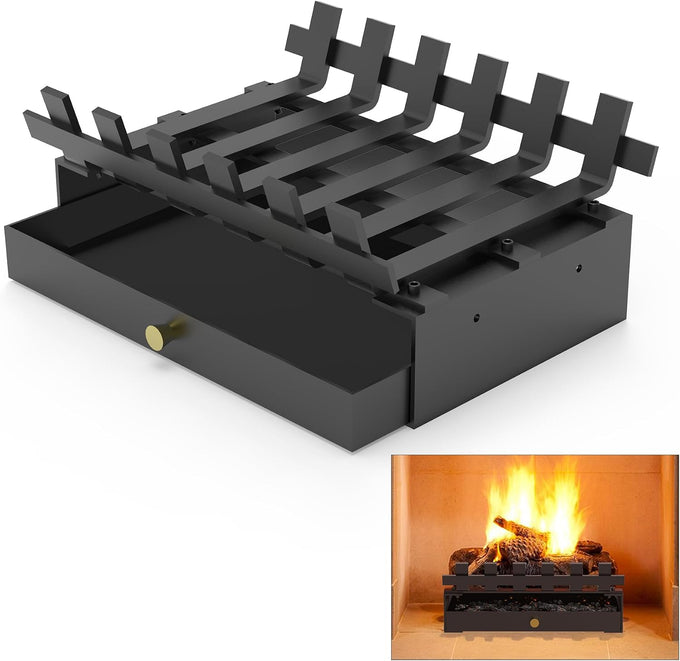Mxclimate Fireplace Ash Tray Fireplace Log Grate kit,Ember Holder Fireplace Pan for Ash Collection,14'' Firewood Log Burning Rack Fire Grates for Indoor Outdoor Pit Camping Firepit