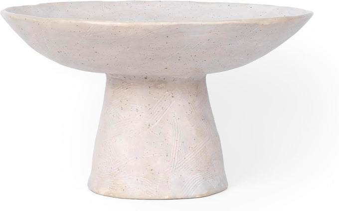 Shelf & Nook Ceramic Pedestal Bowl – Large Decorative Footed Bowl for Fruit, Keys, Entryway Table, Kitchen Island Centerpiece – Off-White Matte Stoneware, Modern French Farmhouse Decor