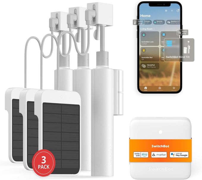 SwitchBot Blind Tilt Motorized Blinds - Smart Electric Blinds, Automatic Blind Opener and Closer, Solar Powered, Light Sensing Control, Add Hub Mini to Make it Compatible with Alexa & Google Home