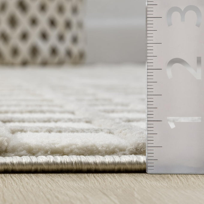 Abani Cream Grid Textured Area Rug - 4' x 6' - Chunky, Plush and Soft Washable Carpet - Perfect for Living Room & Bedroom - Plush Deco Collection