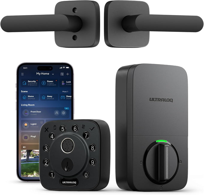 ULTRALOQ Bolt Fingerprint WiFi Smart Lock with Handle, Remote Access, Black