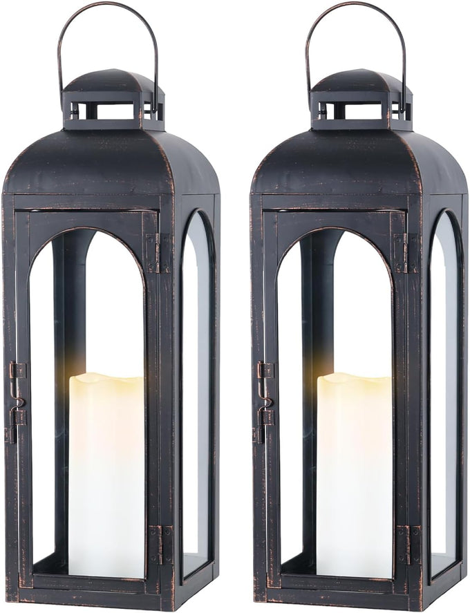 NEEDOMO Lanterns Decorative Indoor&Outdoor,Set of 3 Outdoor Lanterns for Porch, 26" Metal Frame Candle Holders with Glass, Fall, Christmas