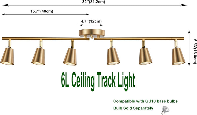 6 Light Track Lighting Kit, Matte Brass Finish Foldable and Adjustable with Modern Ceiling Spotlight for Kitchen,Living,Bed Room Home Improvement