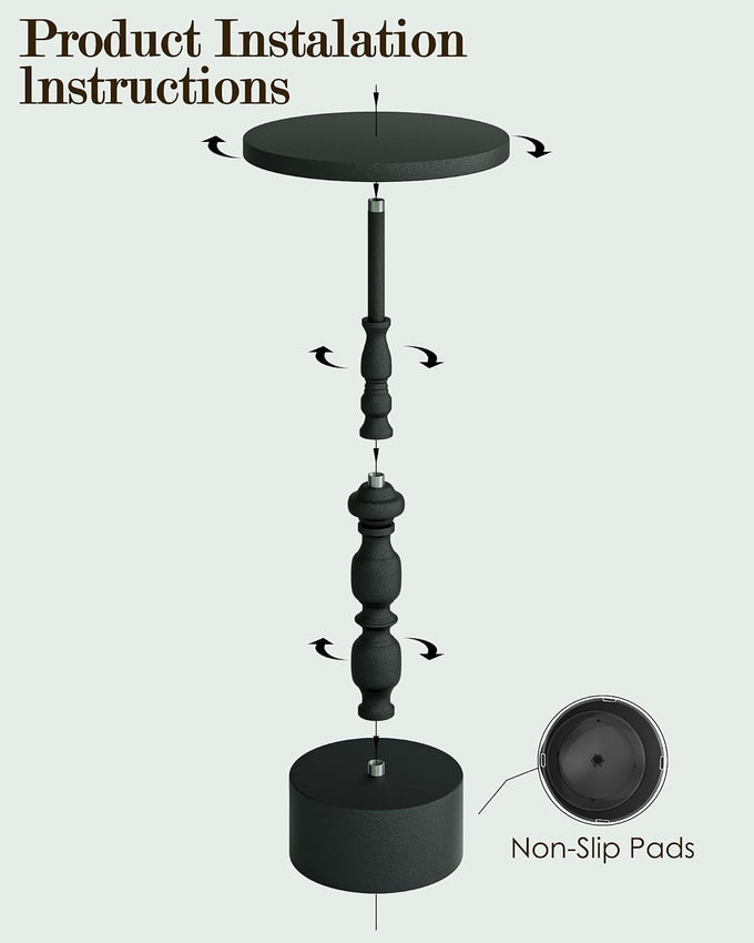 25" End Table, Art Deco Martini Side Table for Living Room, Black