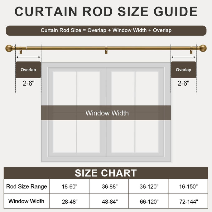 2 Pack Warm Gold Curtain Rods Double for Windows 72 to 144 Inch Extra Long