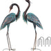 YEAHOME Garden Decor Outdoor Statues, 38"/36" Large Metal Heron Standing Yard Art, Blue Crane Lawn Sculptures Garden Decor for Outside Patio Porch Backyard, Set of 2