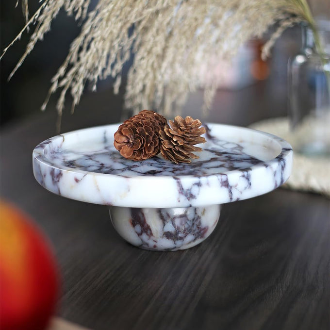Marble Decorative Tray, 7" Round Marble Tray for Coffee Table