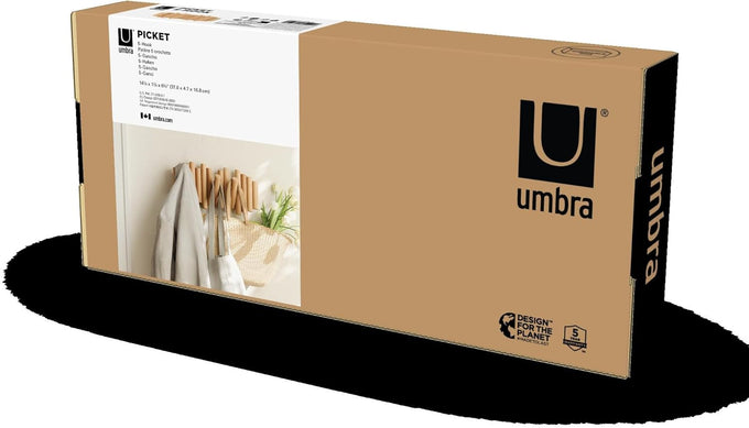 Umbra Picket Coat Rack, Wall Mount 5 Flip-Down Coat Hooks, Natural