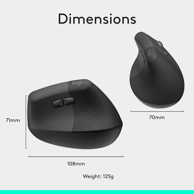 Logitech Lift Vertical Ergonomic Wireless Mouse - Graphite